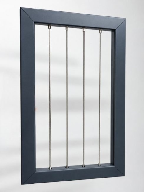 Window frame fitted with invisible stainless-steel rod safety grill